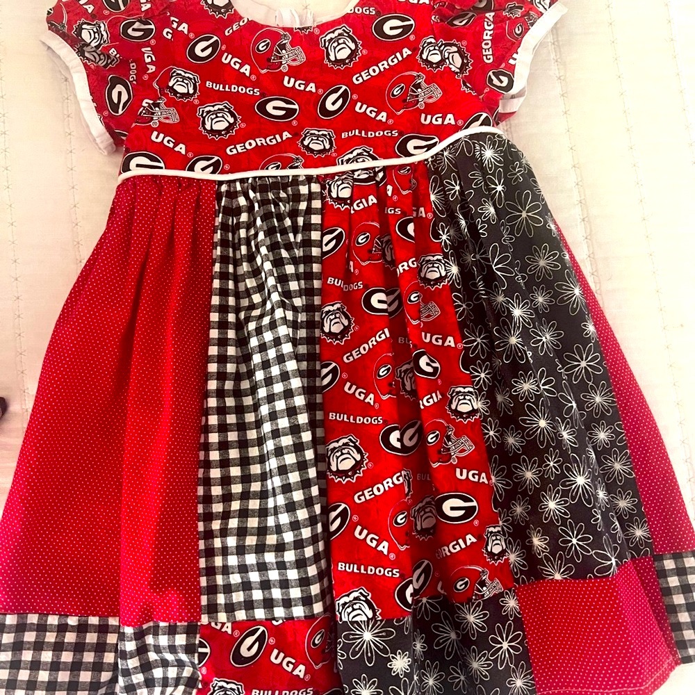 Kids Georgia Bulldogs Patchwork Dress - Red and Black